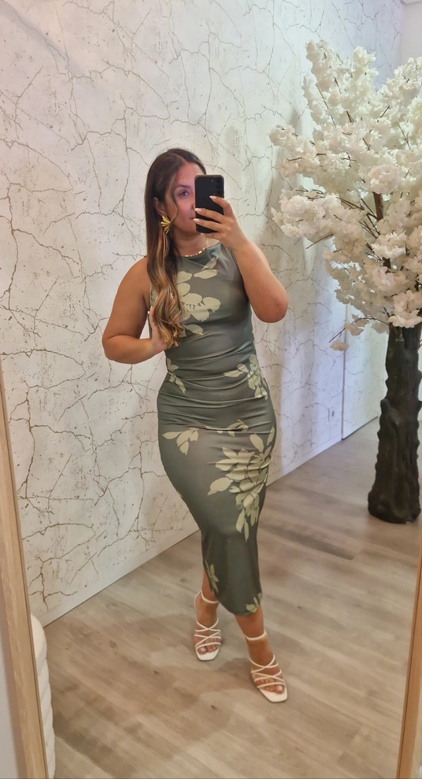 VESTIDO FLORES AZARA VERDE TROPA