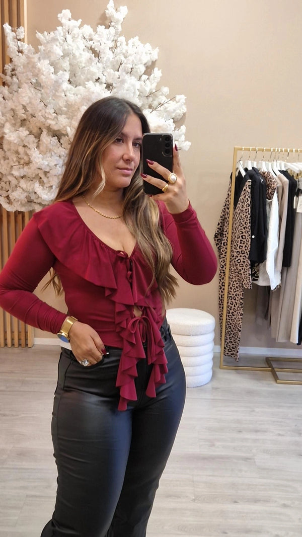 BLUSA FOLHOS MARA BORDEAUX